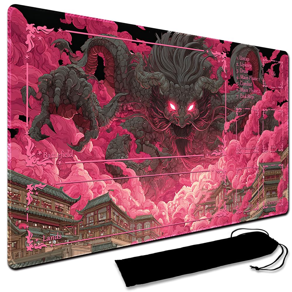 MTG Playmat,With Waterproof Storage black Bag Szie 60 x 35CM , With Zone MTG playmat Stitched Edges Game Play Mat Trading Card Game Playmats TCG Game Mat (With Zone,9)