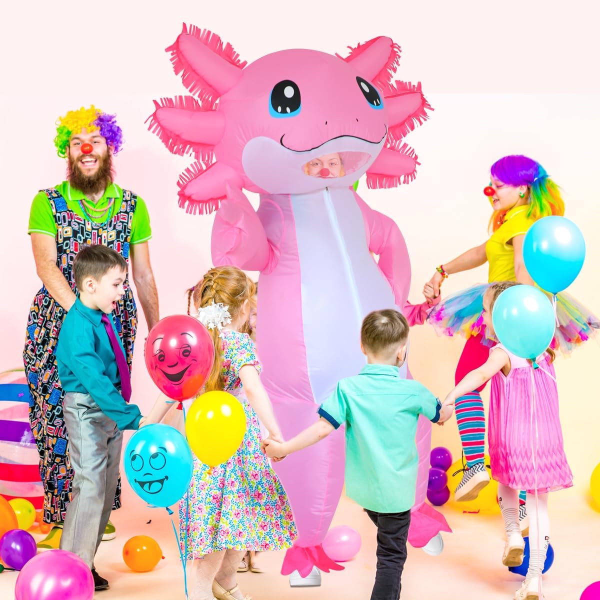Stegosaurus Inflatable Costume Adult Axolotl Costumes Deluxe Halloween Air Blow-up Costume Pink Axolotl Costumes for Women Men Cosplay Party - Image 5