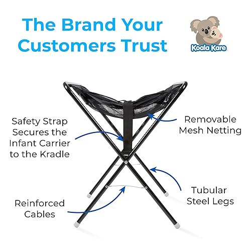 Miniatura 7 de Koala Kare Asiento infantil Kradle  Portabebés seguro, altura de mesa con patas tubulares de acero, diseño plegable y compacto, malla lavable a