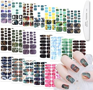 WOKOTO 20 Sheets Marble Design Finger and Toe Nail Wraps, Gradient Nail Polish Strips Kit with Nail File Gel Strips Stickers Nail Polish Wraps Set for Girls Women