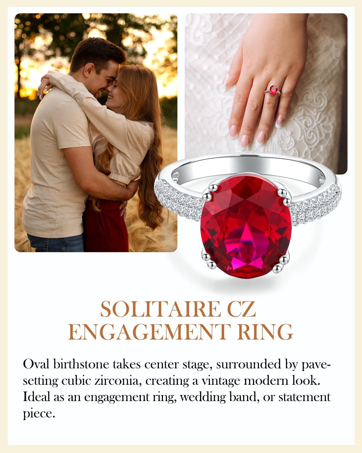 AIBAO Sterling Silver Oval Engagement Rings for Women Large Ruby/Sapphire/Emerald/Aquamarine/Peridot/Amethyst Birthstone Ring Anniversary Wedding Jewelry Size 6 to 10 - Image 4