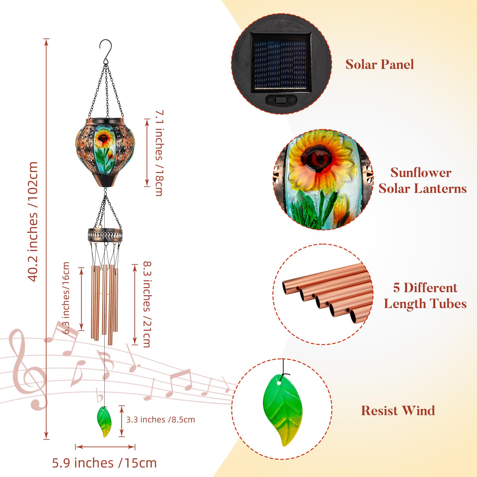 Campanelli a vento solare per esterni, campanello a vento da appendere a girasole, lanterne solari a LED, campanelli a vento commemorativi per mamma donna, campanello a vento da esterno tono