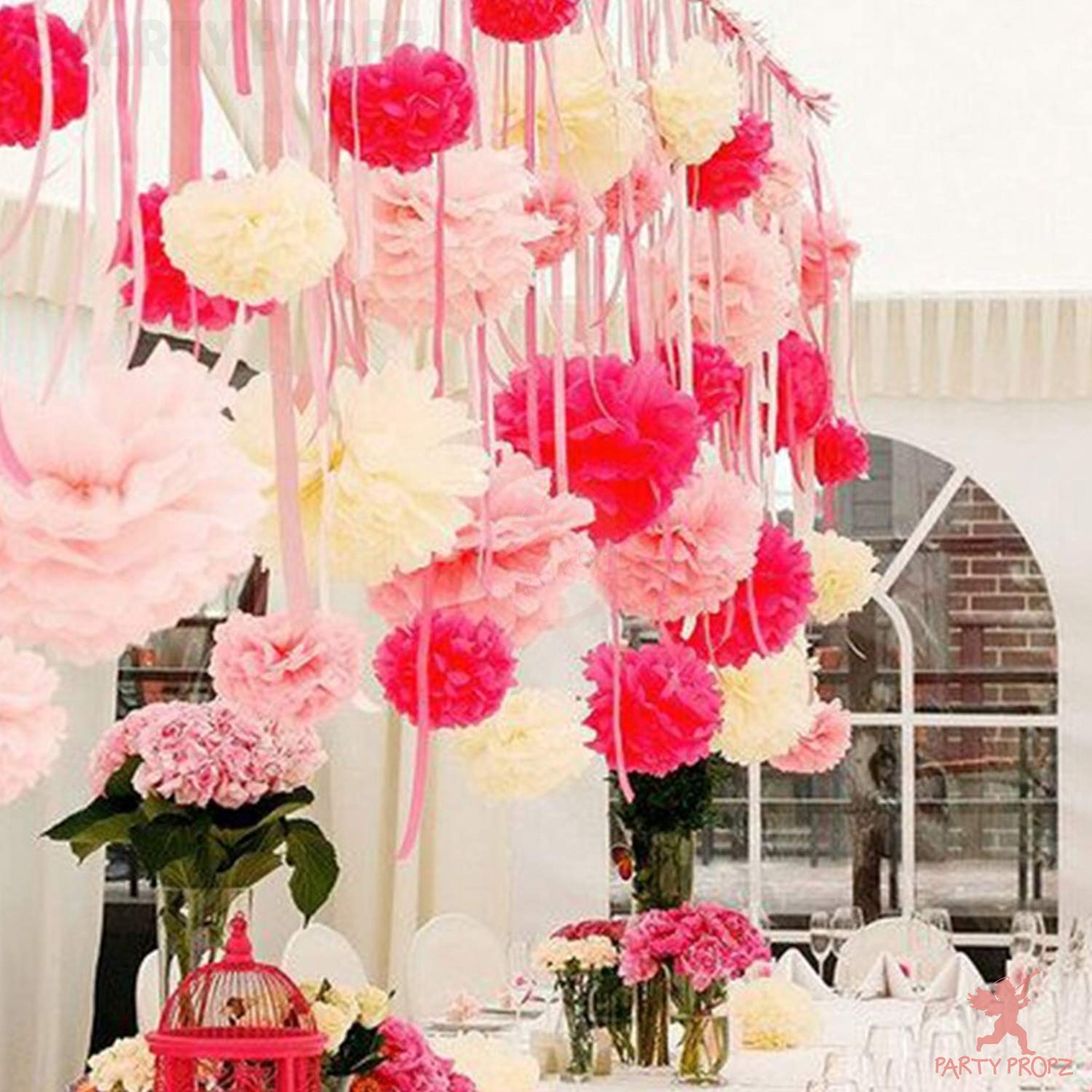 Party Propz Pom Pom for Birthday Decoration - 9 Pcs Birthday Decorations Items for Girls Pom Pom Decor | Paper Flower for Backdrop Decoration 4
