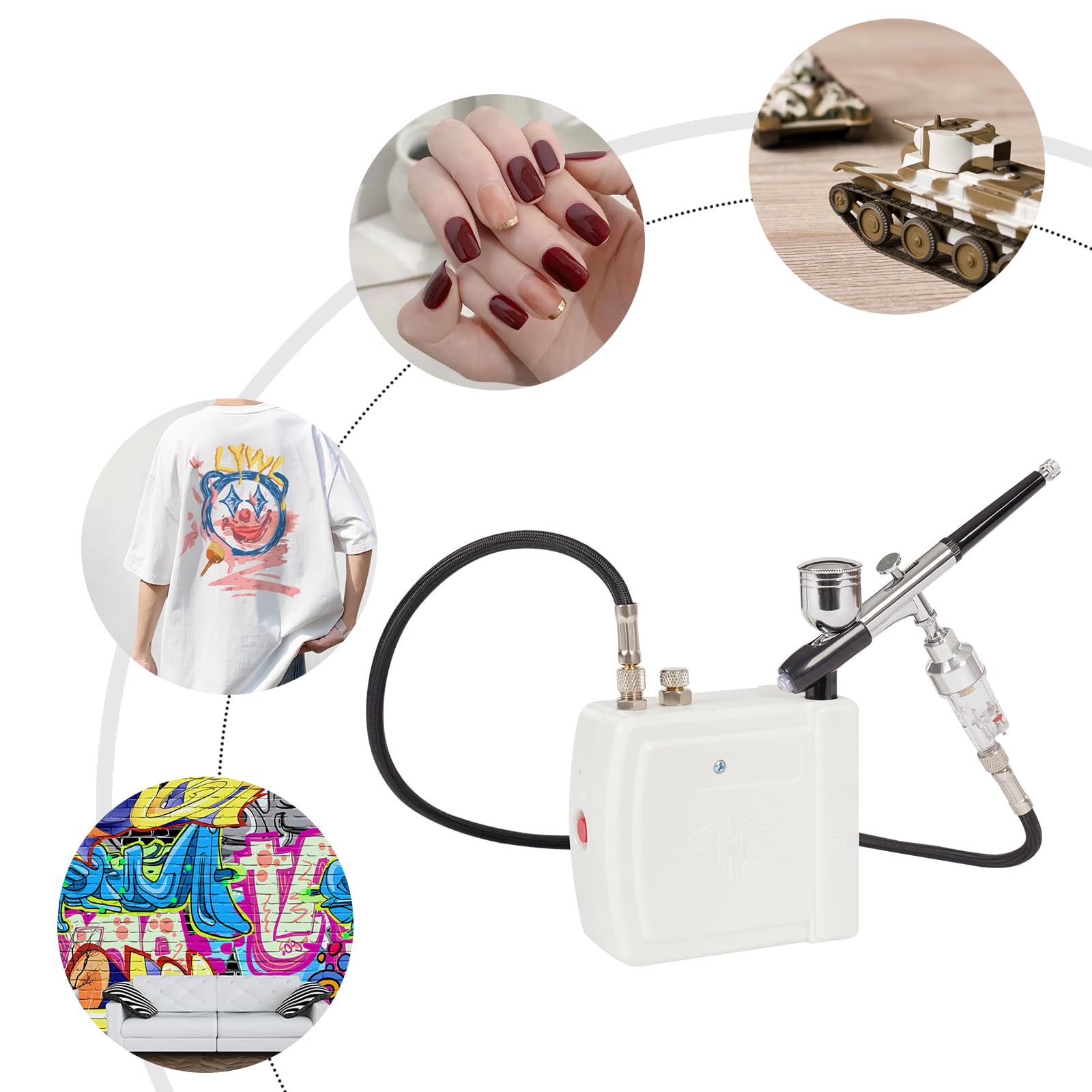 Mini Airbrush Set Kompressor 2-15 PSI einstellbar, tragbare Doppelpistole mit intelligenter Abschaltautomatik, Dual Action Airbrush für Modellbau Nailart Tätowierungen Basteln Make-up, inkl. Zubehör,