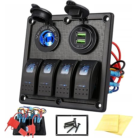 Kohree 4 Gang Boat Switch Panel with QC3.0 USB Outlet