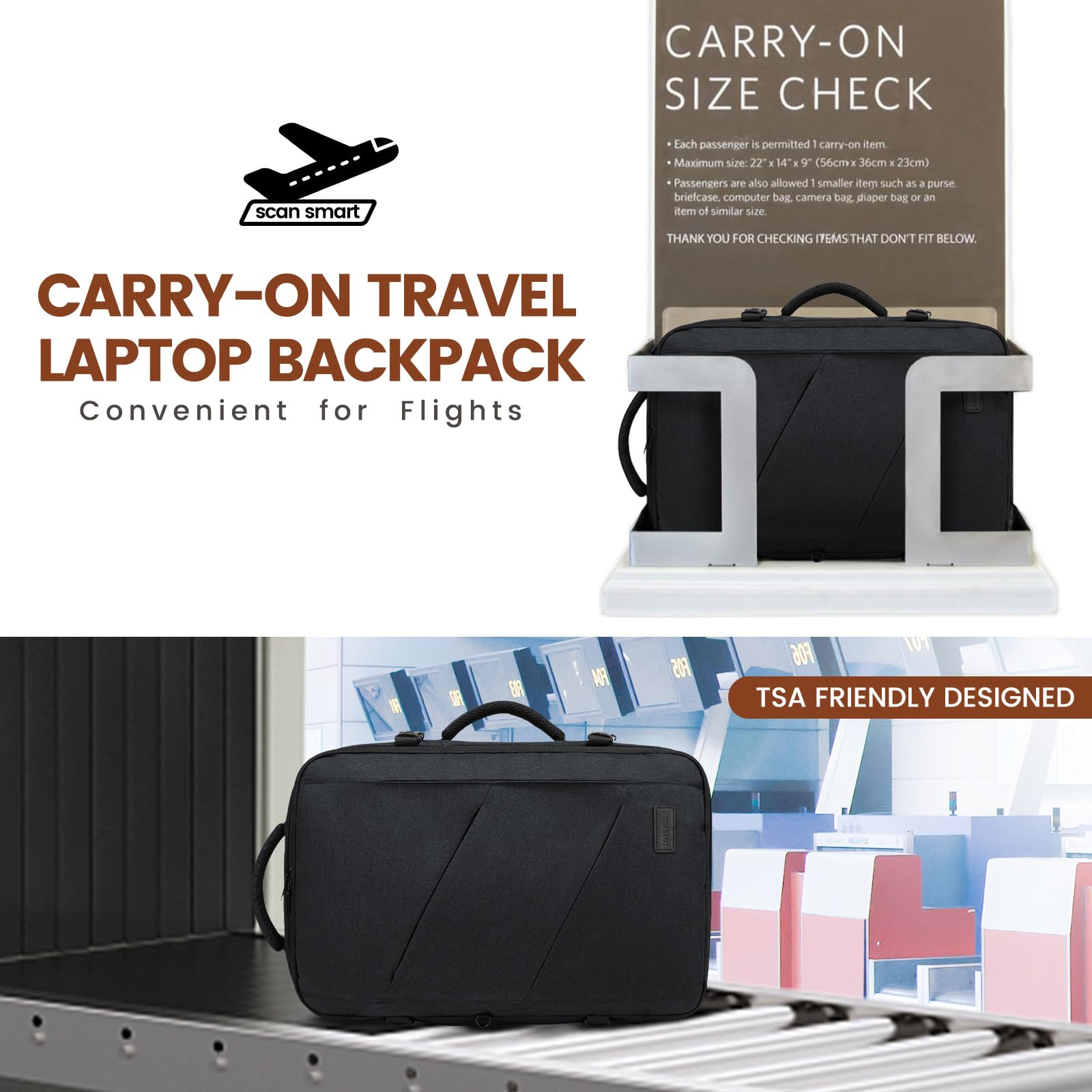 LOVEVOOK Sac à Dos Cabine Grand 30L Antivol Voyage Avion Bagage à Main Homme Femme Ordinateur Portable 15.6 Pouces Résistant Aux Éclaboussures Noir