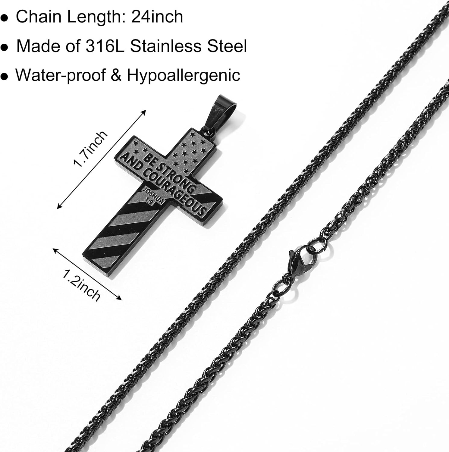 American Flag Bible Verse Cross Necklace for Men Boys, Stainless Steel Cross Pendant Chain Easter Graduation Jewelry Gifts for Boys Men Teens - Image 4