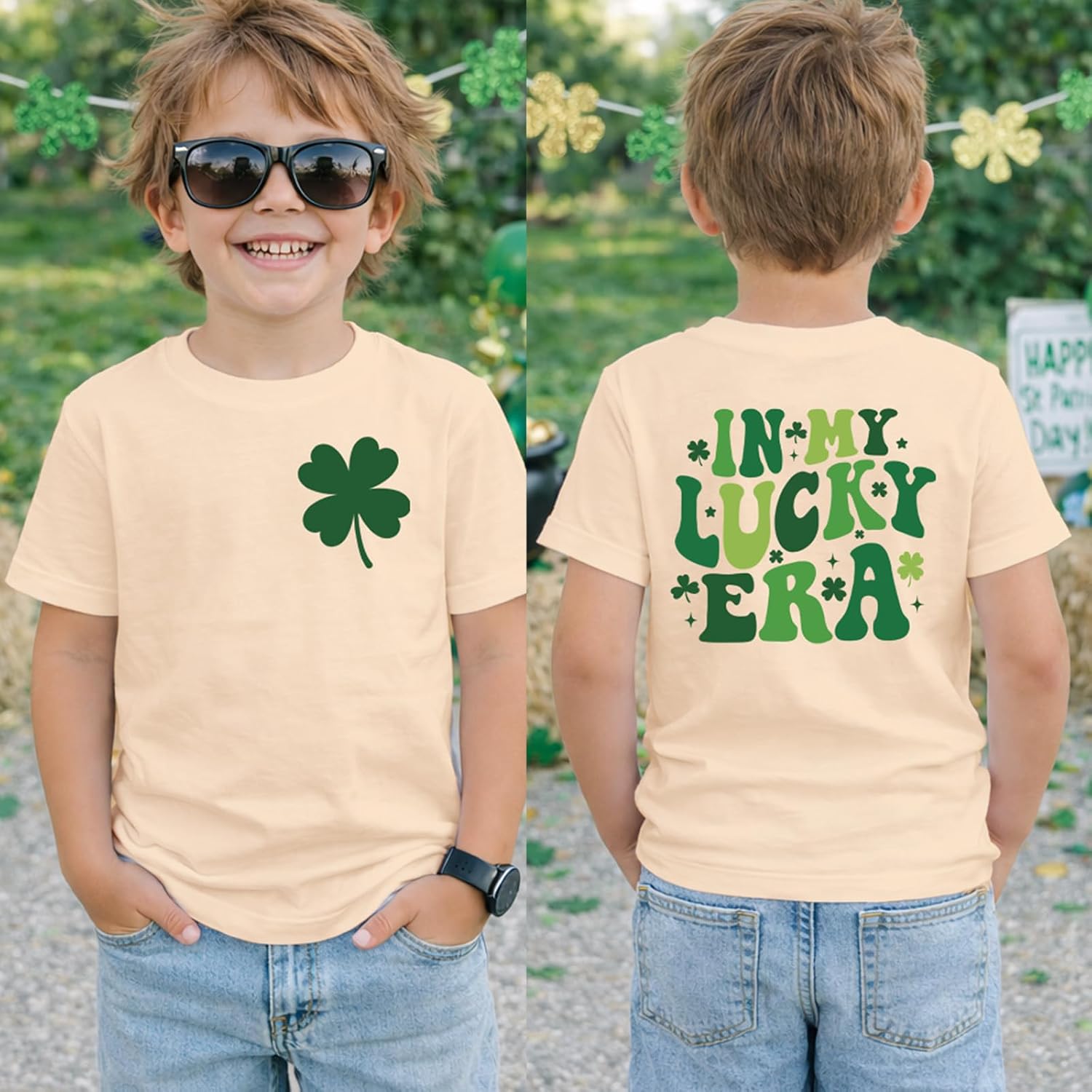 Toddler Baby Girls St. Patrick Day T-Shirts in My Lucky Era Graphic Tee Tops Kids Baby Boy Short Sleeve Clothes - Image 2