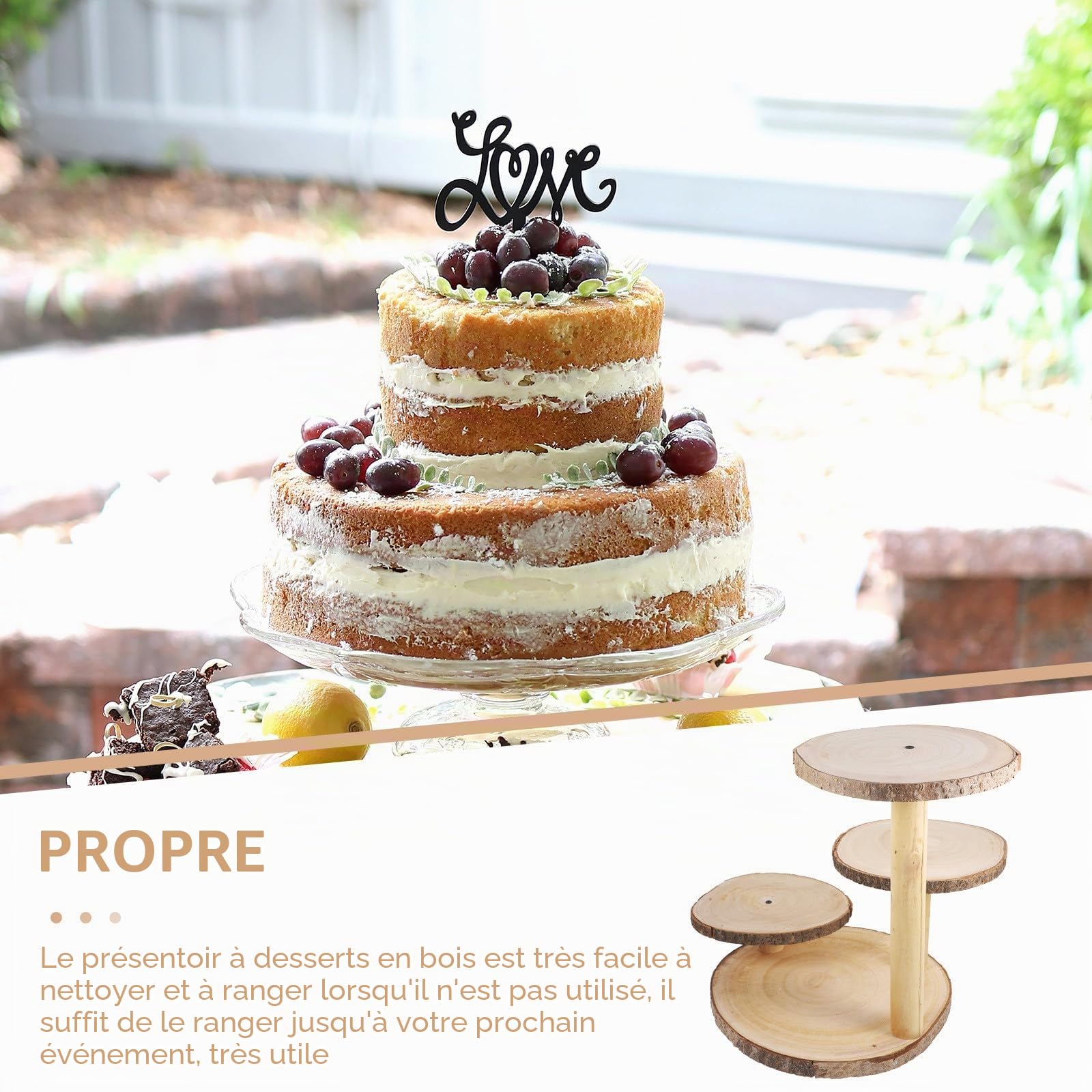 Présentoir à Gâteaux en Bois à 3 Niveaux, Support Multi-étages Rustique, Design Élégant, Facile à Ranger, pour Occasions Spéciales Modernes