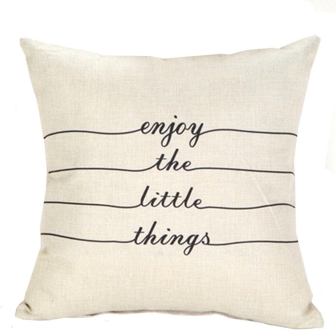 NAVIBULE Linen Letters Enjoy The Little Things Pattern Linen Decorative Throw Pillow Case Cushion Cover for Couch Home Car Square 18 x 18Inch Beige