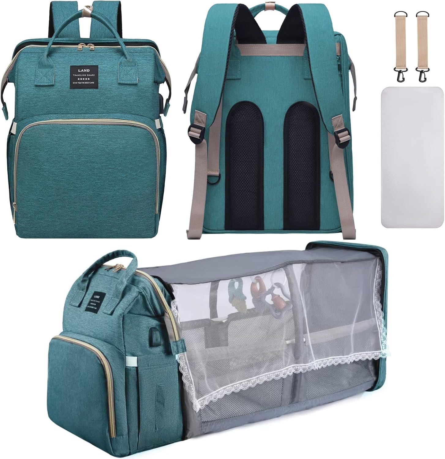 Diaper Bag Backpack, Multifunctional Baby Diaper Bag, Diaper Changing Station for Boys Girls, Large Capacity Travel Baby Bag for Mom Dad Green