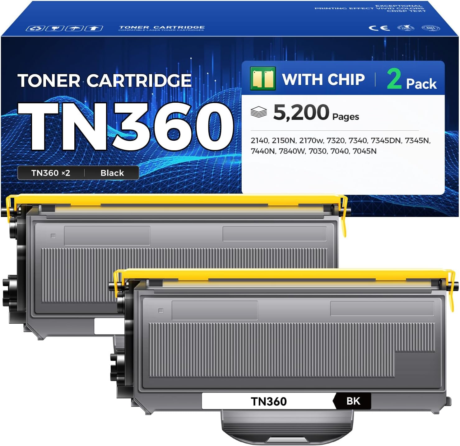 TN360 Toner Cartridge Black 2-Pack Replacement for Brother TN-360 TN330 TN-330 Compatible with DCP-7030 DCP-7040 MFC-7840W HL-2140 MFC-7340 MFC-7440N HL-2170W HL-2150N 7045N Laser Printer Ink