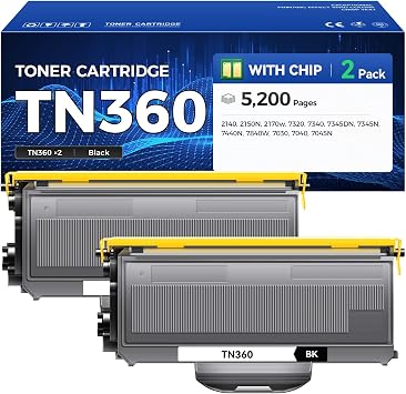 TN360 Toner Cartridge Black 2-Pack Replacement for Brother TN-360 TN330 TN-330 Compatible with DCP-7030 DCP-7040 MFC-7840W HL-2140 MFC-7340 MFC-7440N HL-2170W HL-2150N 7045N Laser Printer Ink