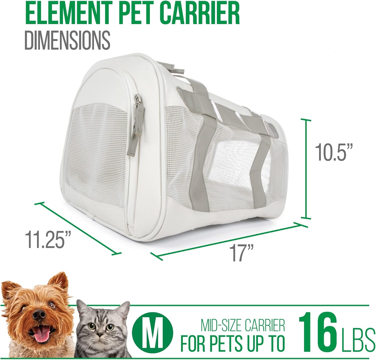Sherpa Element Travel Bag Pet Carrier, Airline Approved & Guaranteed-On-Board - Stay Clean Technology, Mesh Windows & Spring Frame, Locking Safety Zippers, Machine Washable Liner - White, Medium : Pet Supplies