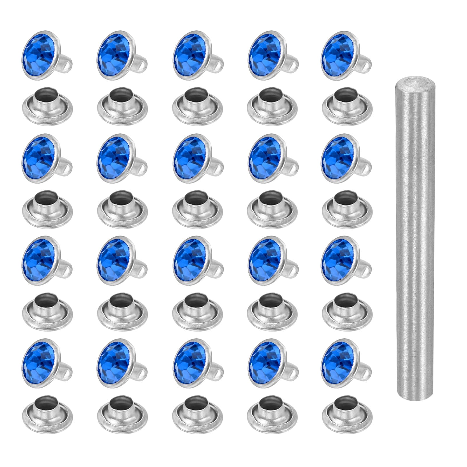 sourcing map 100pcs Crystal Rivets 8mm Rhinestone Rapid Stud Rivets with Steel Installation Tool for Clothing Leather Fabric Arts Crafts Decoration Leathercraft DIY, Silver Light Blue โ image 1