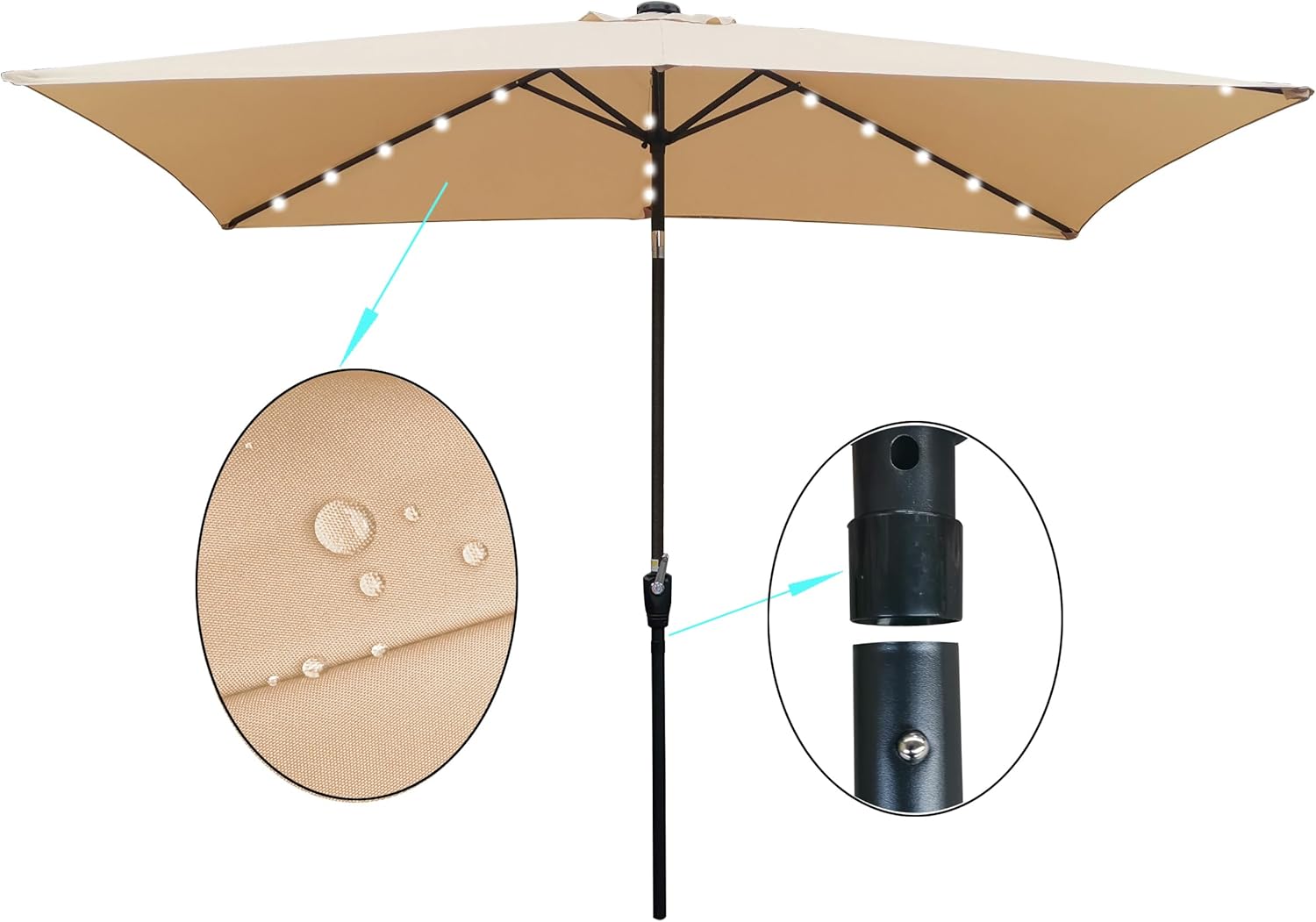 10 x 6.5t Rectangular Patio Solar LED Lighted Outdoor Umbrellas with Crank and Push Button Tilt for Garden Backyard Pool Swimming Pool