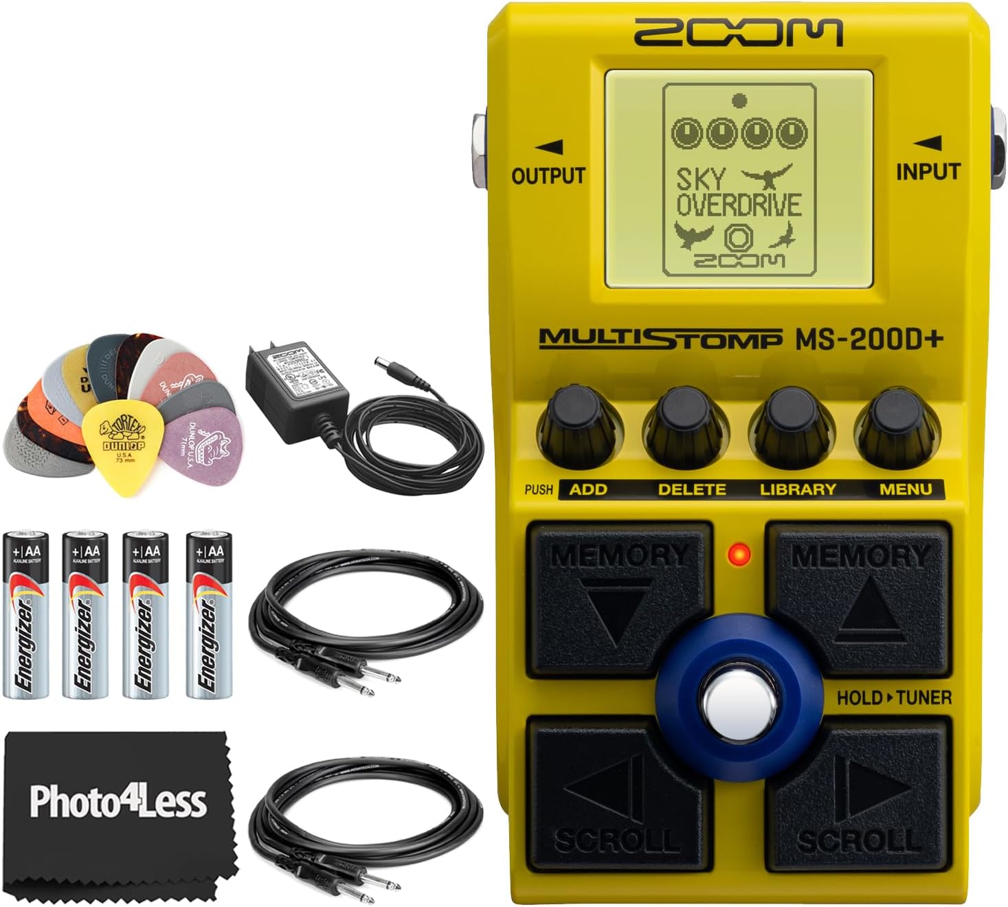 Zoom MS-200D+ Multistomp Drive Pedal Bundle with Zoom AD-16 9V AC adapter, Unbalanced Interconnect Cable, Max AA Batteries (4 Pack), Pick Variety Pack, and More