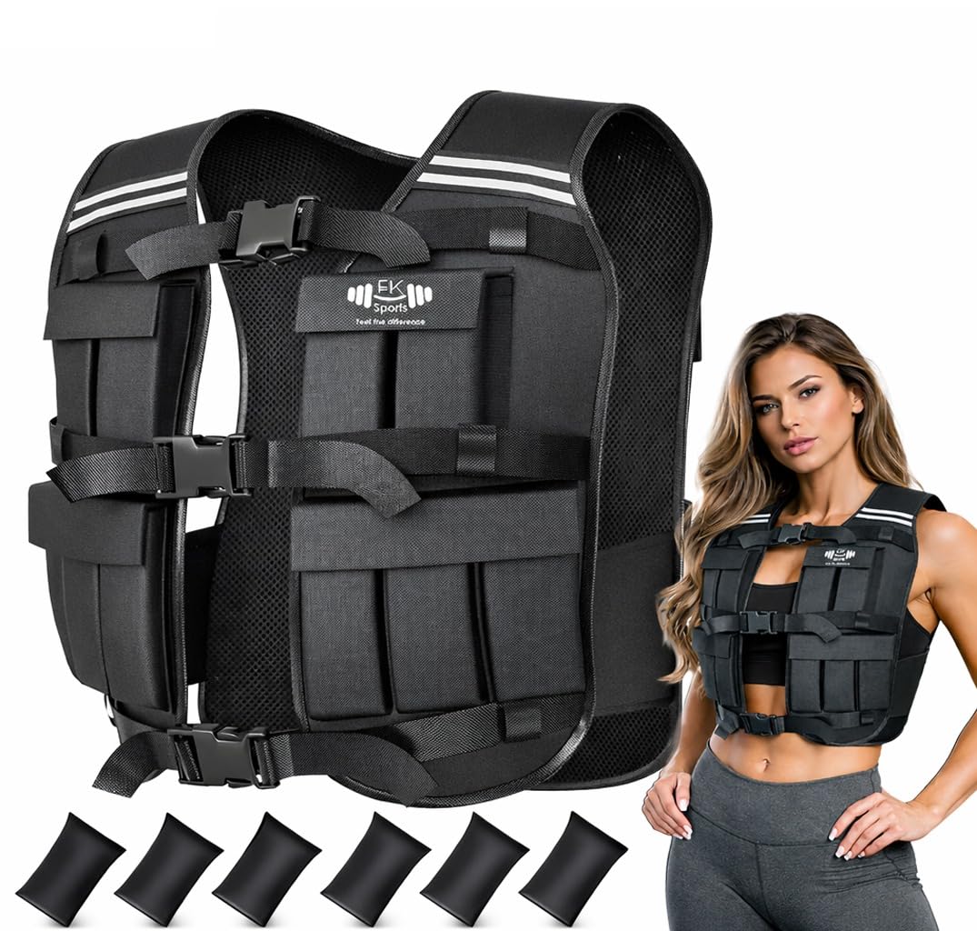 FK Sports Adjustable Weighted Vest 5kg/10kg/15kg/20kg, Weighted Vest for Men & Women, Body Weight Vest for Strength Training, Weight Vest Jacket for Running, Cardio, Exercise, Gym, Boxing (15kg)