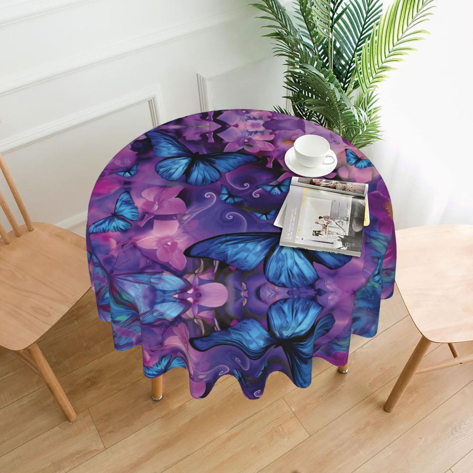 WHJSHOP Butterfly Prints Round Table Throw 60 Inch – Waterproof Table Cover for Dining, Coffee Tables, Parties & More - Soft, Wrinkle-Resistant Table Layer