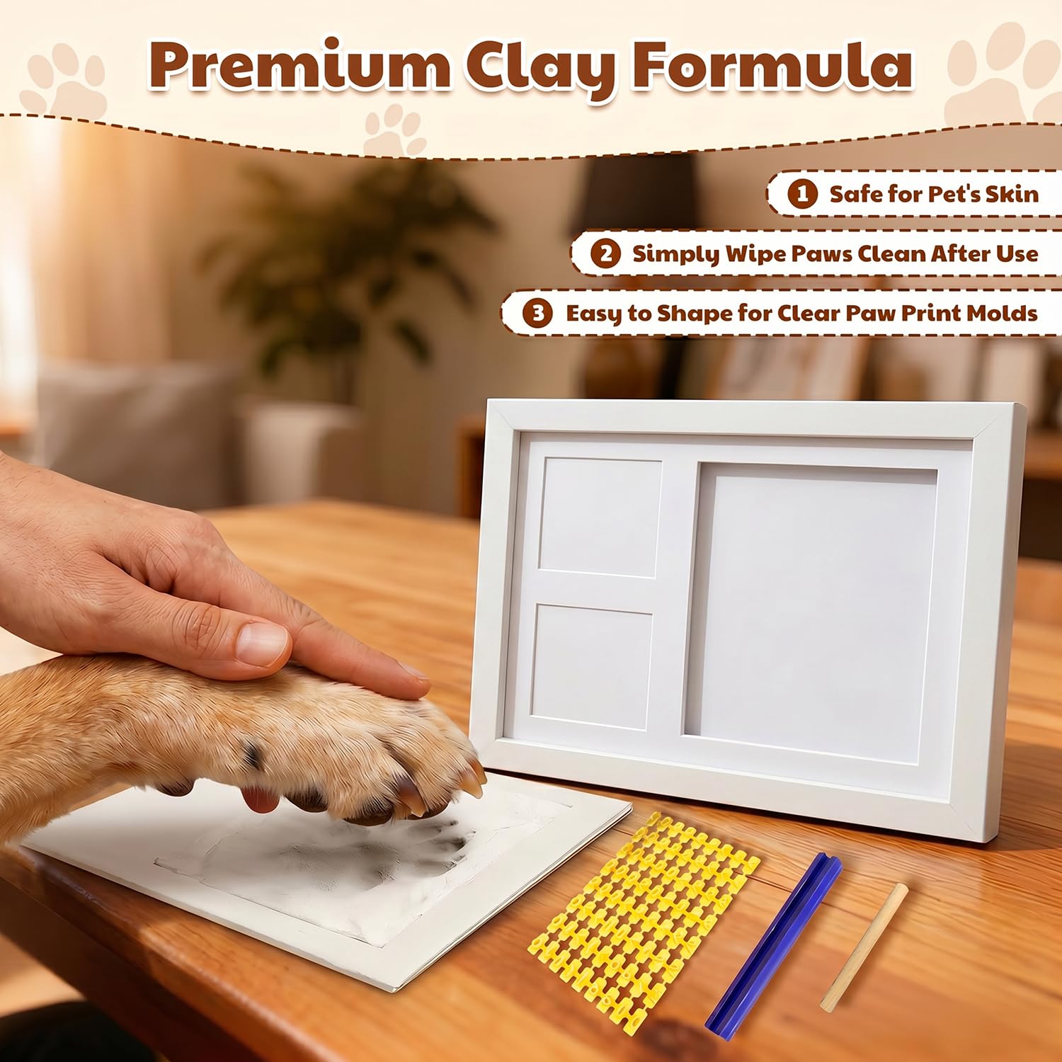 Kit de Huellas para Patas de Perro y Gato, Marco de Fotos con Huella de Arcilla, Kit de Huellas de Manos y Pies de Bebé, Marco Conmemorativo de Mascotas para Recién Nacidos, Perros y Gatos, Blanco