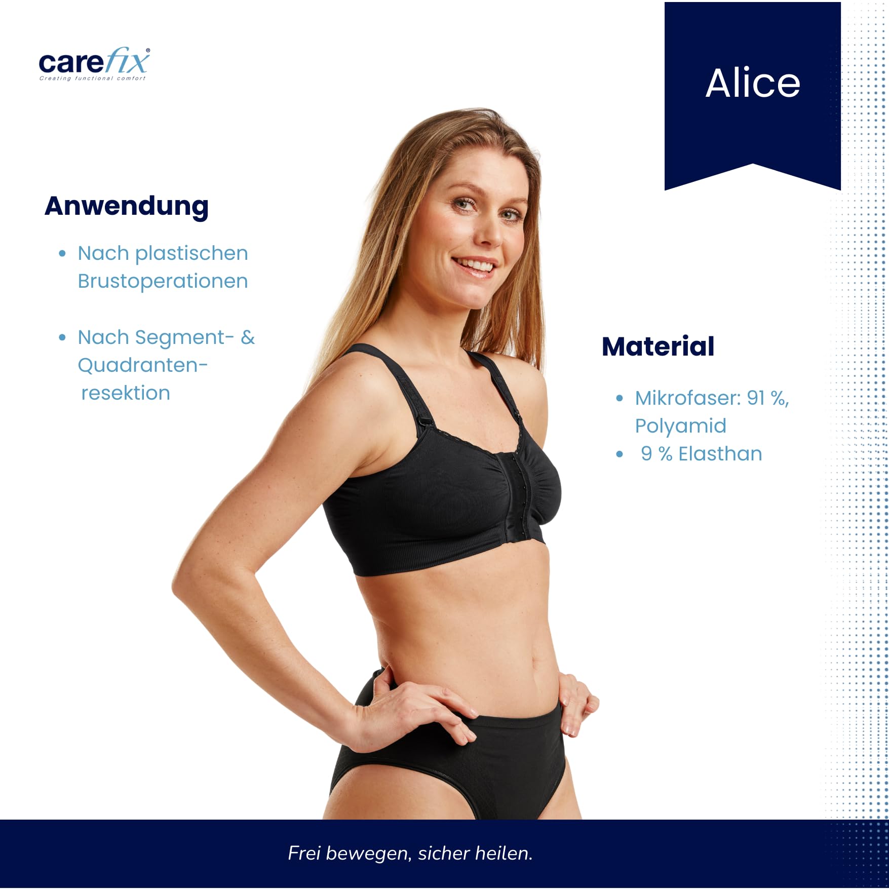 CAREFIX Alice Kompressions BH nach Brust OP | Kompressionsstufe 4 | postoperativer Stütz BH mit Vorderverschluss & verstellbaren Trägern | nahtlos, atmungsaktiv & narbenfreundlich | L | Schwarz