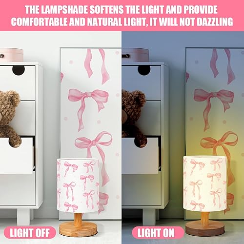 Miniatura 8 de VIHOSE Lámpara de mesita de noche para niños, para dormitorio, lámpara de mesita de noche con tela de lino, pantalla de dibujos animados, moderna