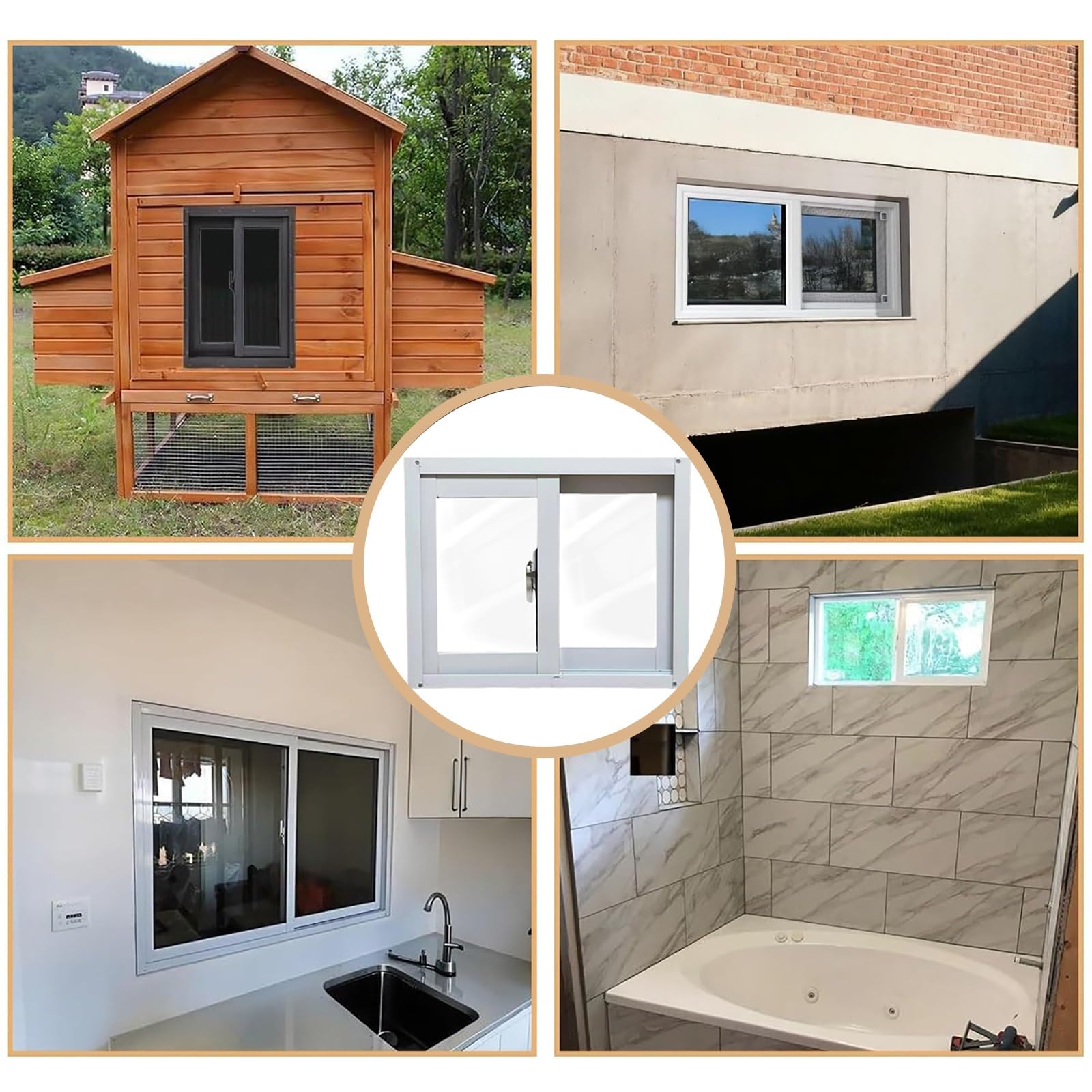 Kellerfenster mit Sicherheitsglas und Insektenschutzgitter, Schiebefenster aus Aluminiumlegierung für Keller, Haus, Garage, Bad, Hühnerstall, Wohnmobil(40x80cm/15.7x31.5in)