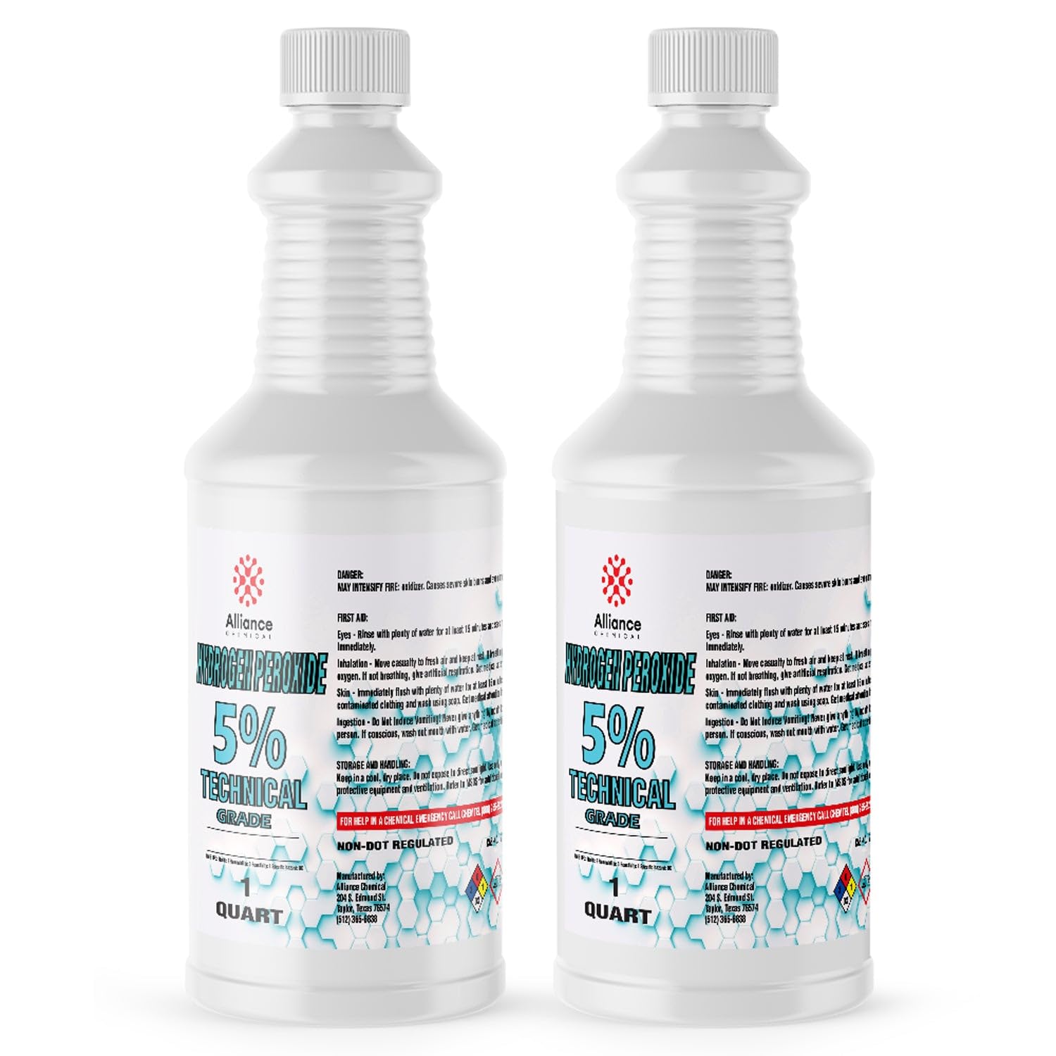 Hydrogen Peroxide 5% Technical Grade - 2 Quarts – for Industrial Cleaning, Oxidation, Chemical Processing, and Surface Preparation