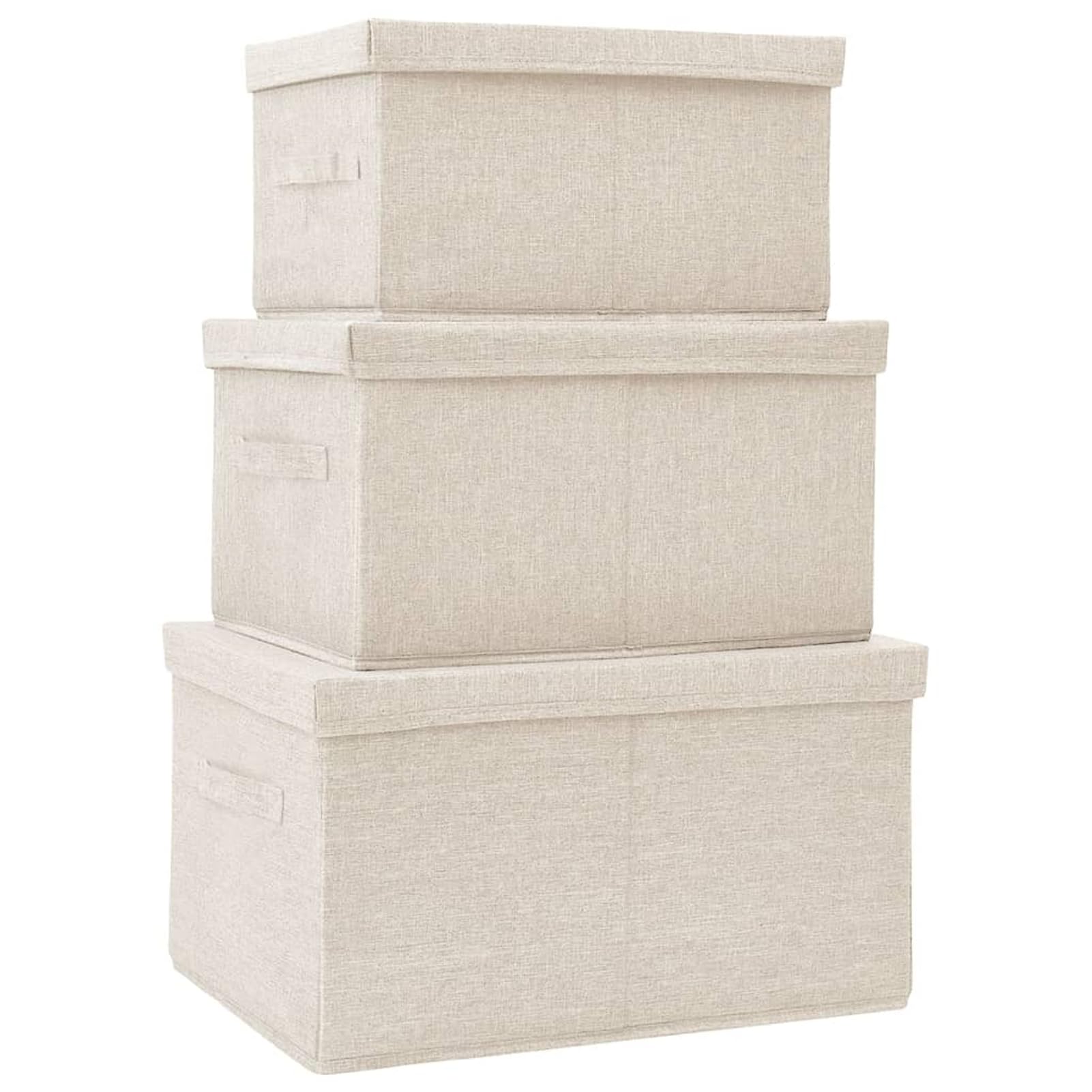Faltbare Aufbewahrungsboxen Set aus Stoff, 3 Größen, Cremefarben, 45x34x25 cm / 40x30x22 cm / 35x26x19 cm, für Spielzeug, Kleidung und Bücher im Schrank 332920