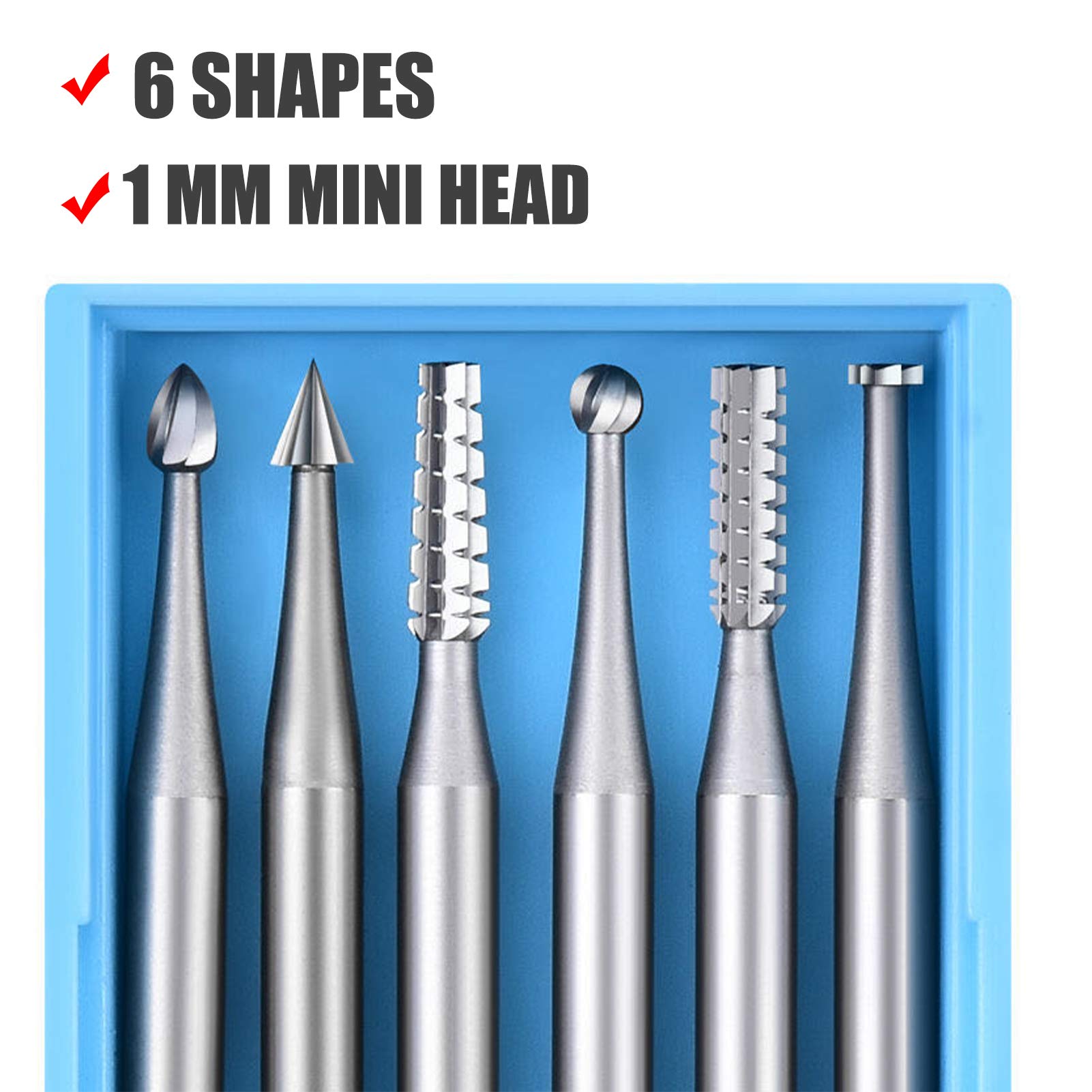 6 PCS 1MM Tungsten Steel Carbide Engraving Drill Bits, Graver for Metal, Burr Set, Carbide Rotary Burrs for Die Grinder Drill, DIY Woodworking, Jewelry Burr, 2.35mm Shank — Amazon image 2