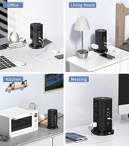 Miniatura 5 de Regleta de alimentación con protección contra sobretensiones, 9 salidas múltiples, 4 puertos de carga USB, tira extensora de salida triangular de 3