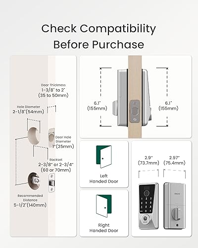 Miniatura 8 de DESLOC Cerradura inteligente WiFi D110 Plus, Wi-Fi integrado, no necesita concentrador, cerradura de puerta de entrada sin llave de huellas