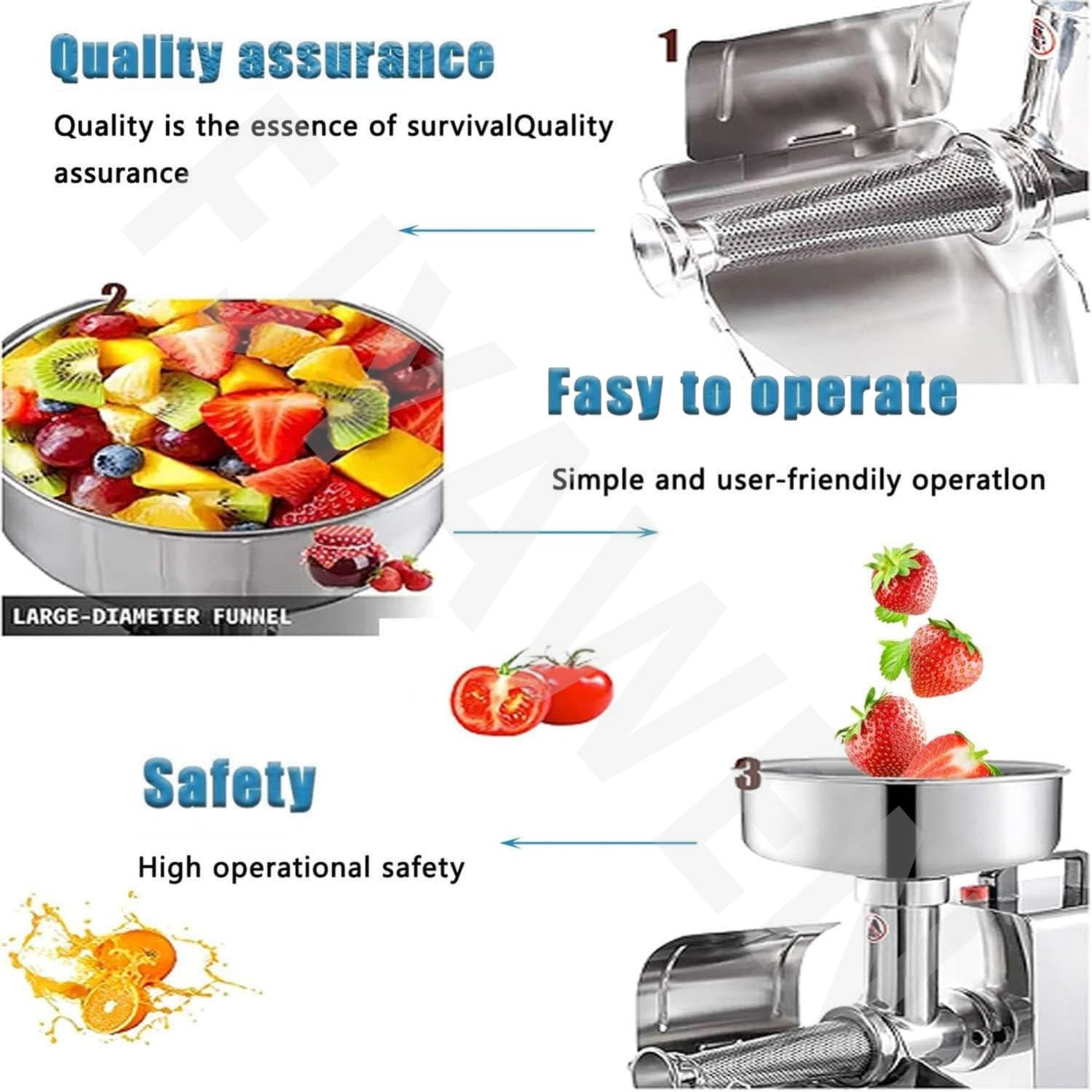 Elektrische Tomatenmühle mit Stahlfilter - Effiziente Verarbeitung für hausgemachte Saucen, Pürees und Konserven