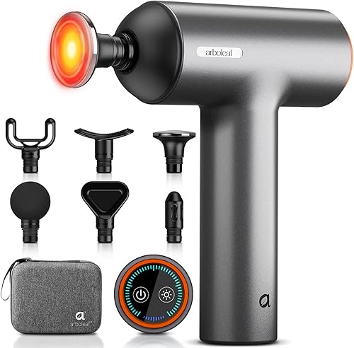 arboleaf Pistola de masaje térmico de tejido profundo con calor, masajeador de percusión muscular de mano con cabeza de metal, 6 reemplazos para