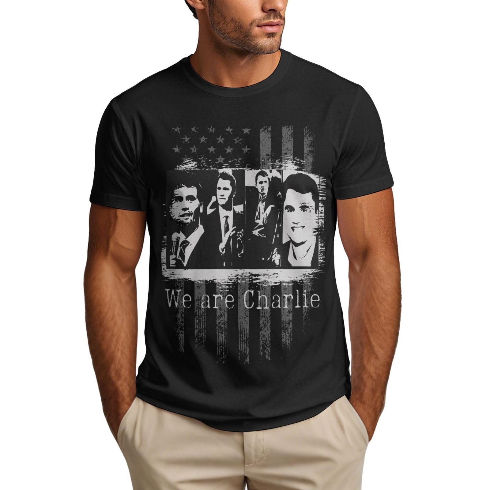Gqwjksz Unisex As Pic We Are Charlie Kirk Shirt Tribute Hero Charlie Kirk Men's T-Shirt