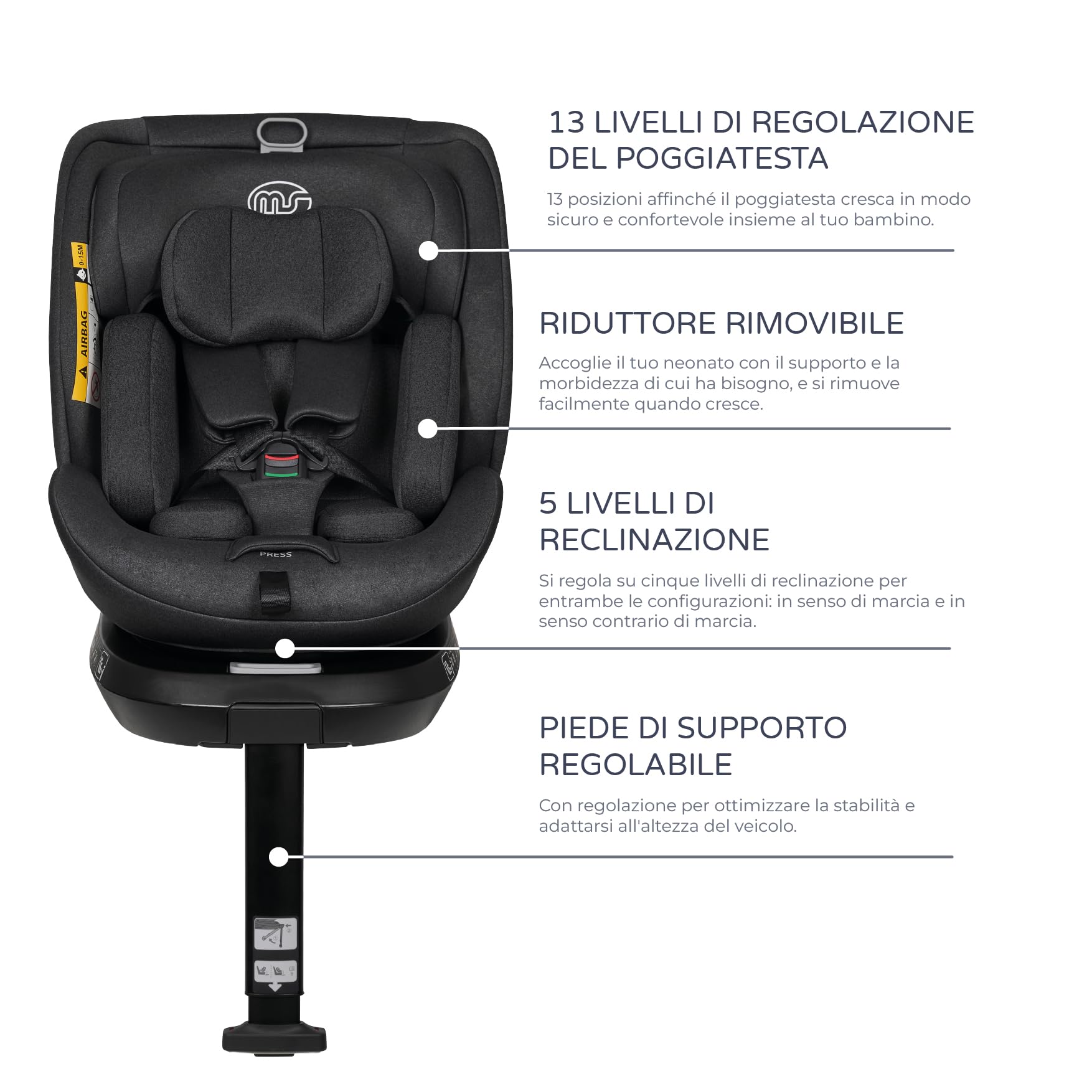 MS BabyWorld – DENVER e CAPRI – Seggiolino auto I-Size Gruppo 0/1/2/3 | 40-150 cm | Isofix e Top Tether | Dalla nascita ai 12 anni (0-36 kg) | Senso contrario di marcia fino a 18 kg | Universale 360º