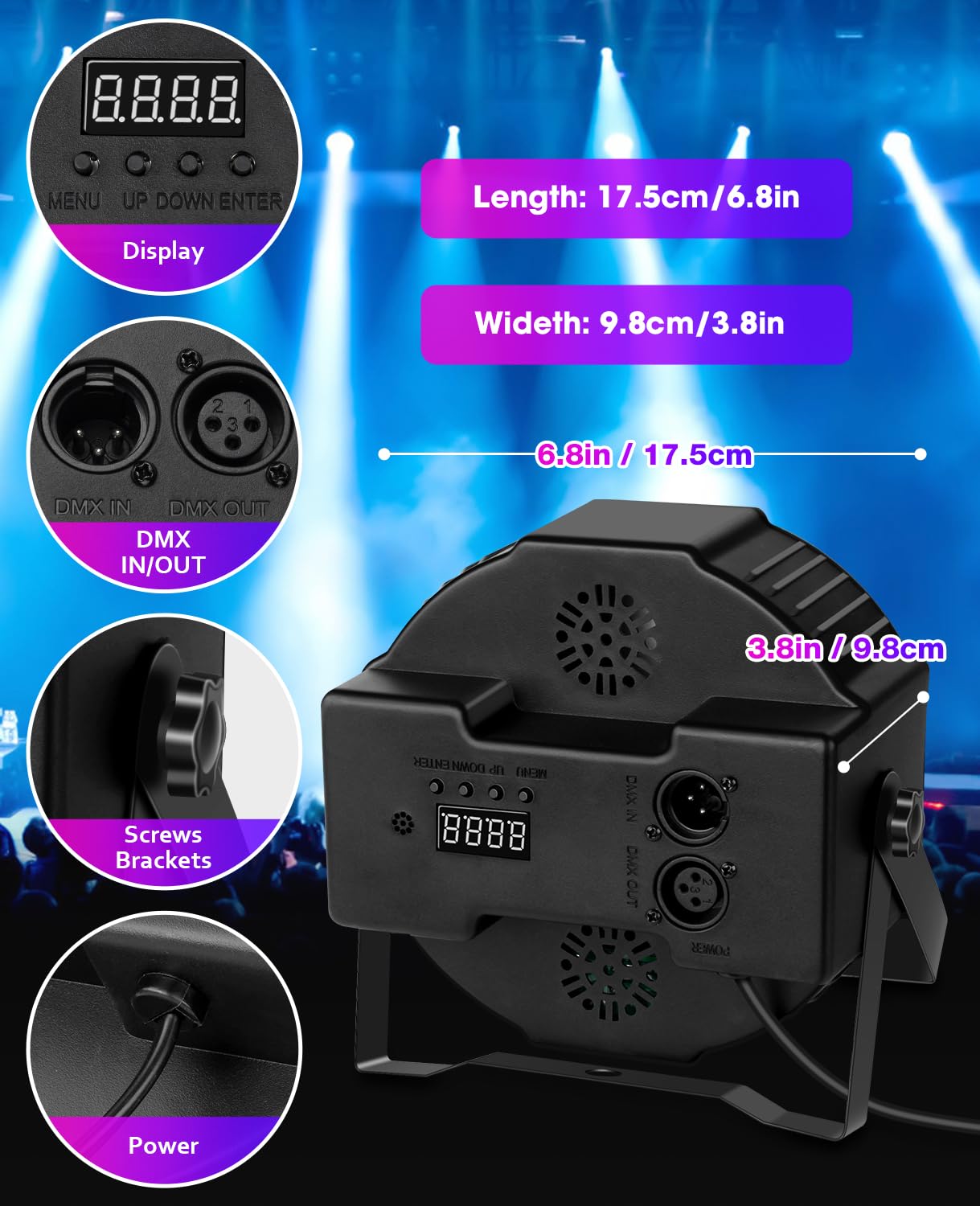 MOSFiATA Focos LED RGB con Luz Estroboscópica Luces DMX para Fiesta Discoteca Celebraciones Escenarios, 2 Pcs