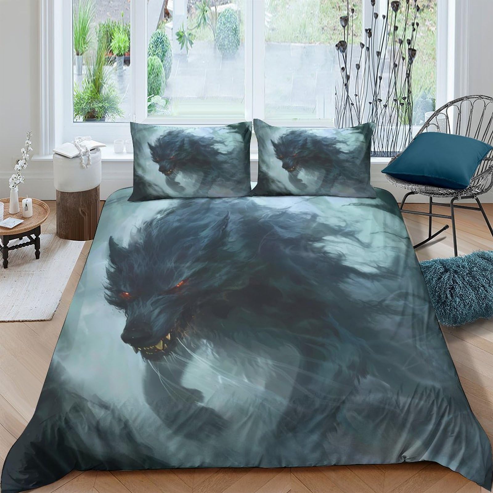 Ctjqhvkz Style-7 3D Printed Dark Wolf Fitted Sheet Microfiber Soft Breathable Misty Forest Bed Cover For Bedroom Guest Room Decor Single（135X200cm）