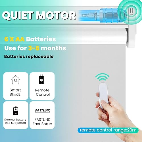 Miniatura 2 de Allesin Persianas enrollables motorizadas con control remoto para ventanas, persiana enrollable inteligente opaca a pilas, para sala de estar,