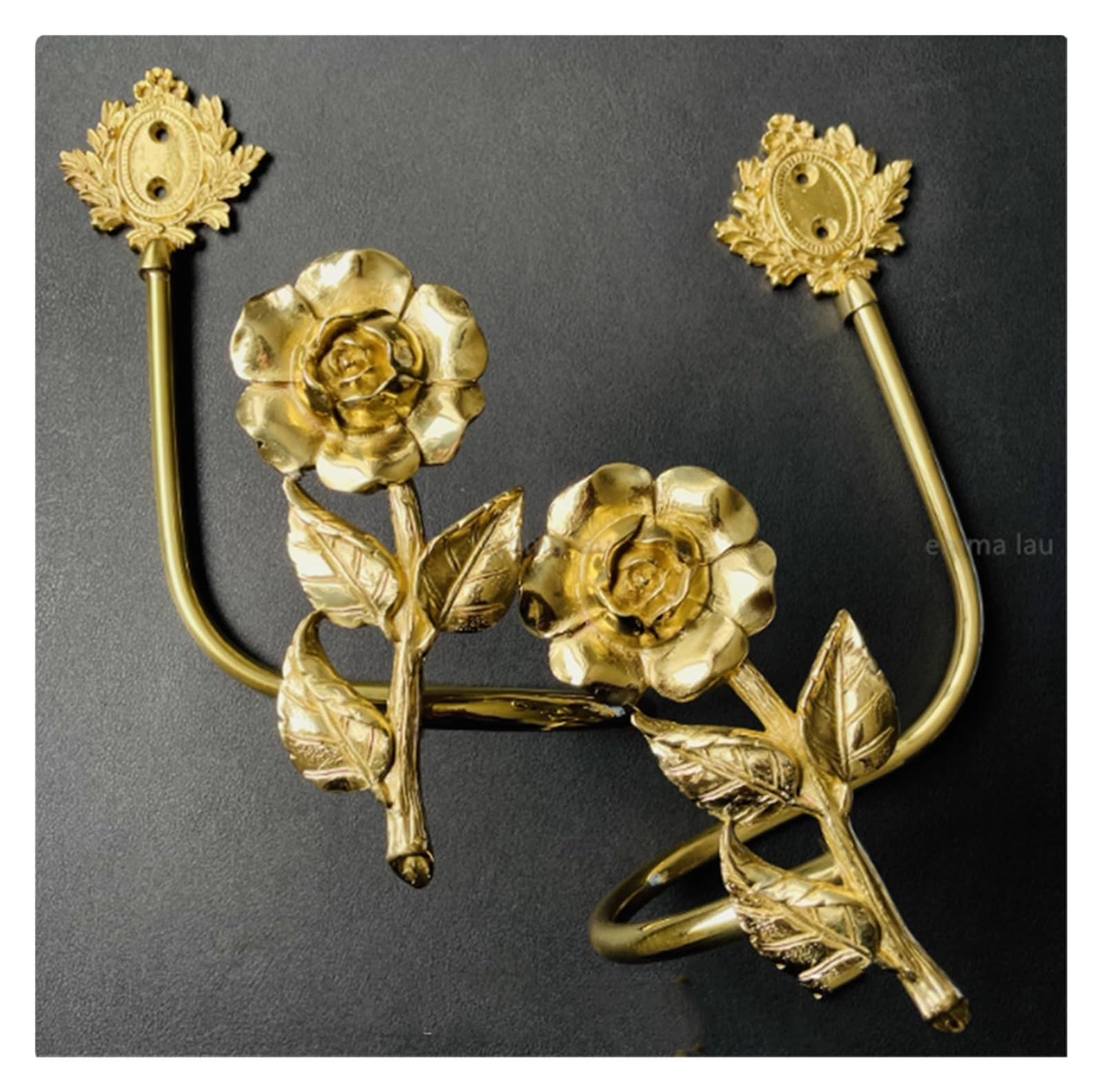 Brass Curtain Tieback Hook Full Copper Wall Curtain Hook Orchid Bow Shape Buckles Holdbacks Mounted Decoration Hanger(E PAIR)