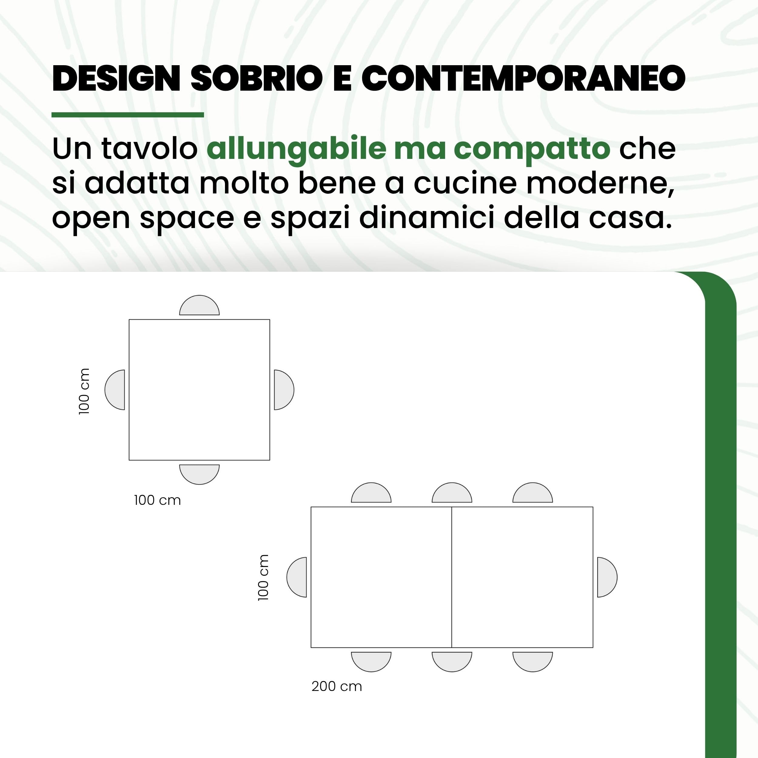Mar.c.a. Design - Tavolo da Pranzo Quadrato 100x100x76 cm - Apertura a Libro Fino a 200 cm con Piano Piano in Legno Nobilitato - Bianco Frassinato - Made in Italy