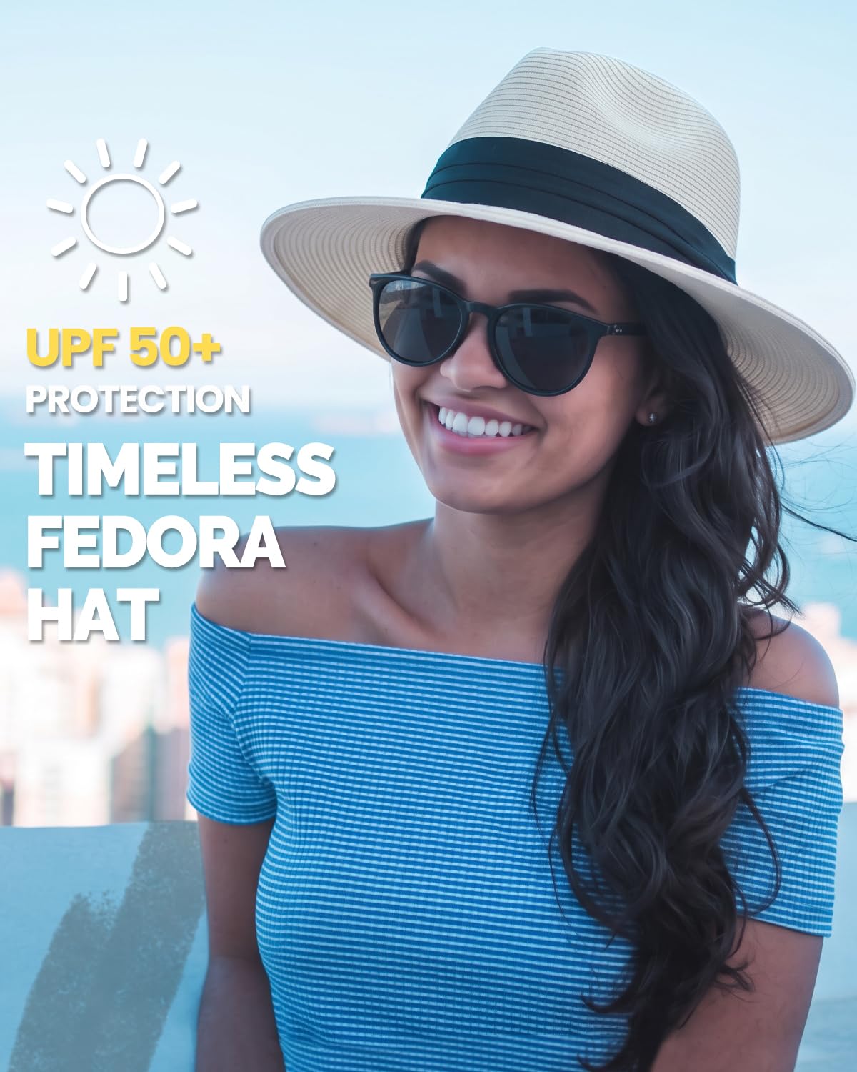 Creekstone Cappello da sole Panama Ultralight Cappello di Paglia Fedora UPF 50+ Cappello da Spiaggia a Tesa Corta Pieghevole Estate Donna Uomo