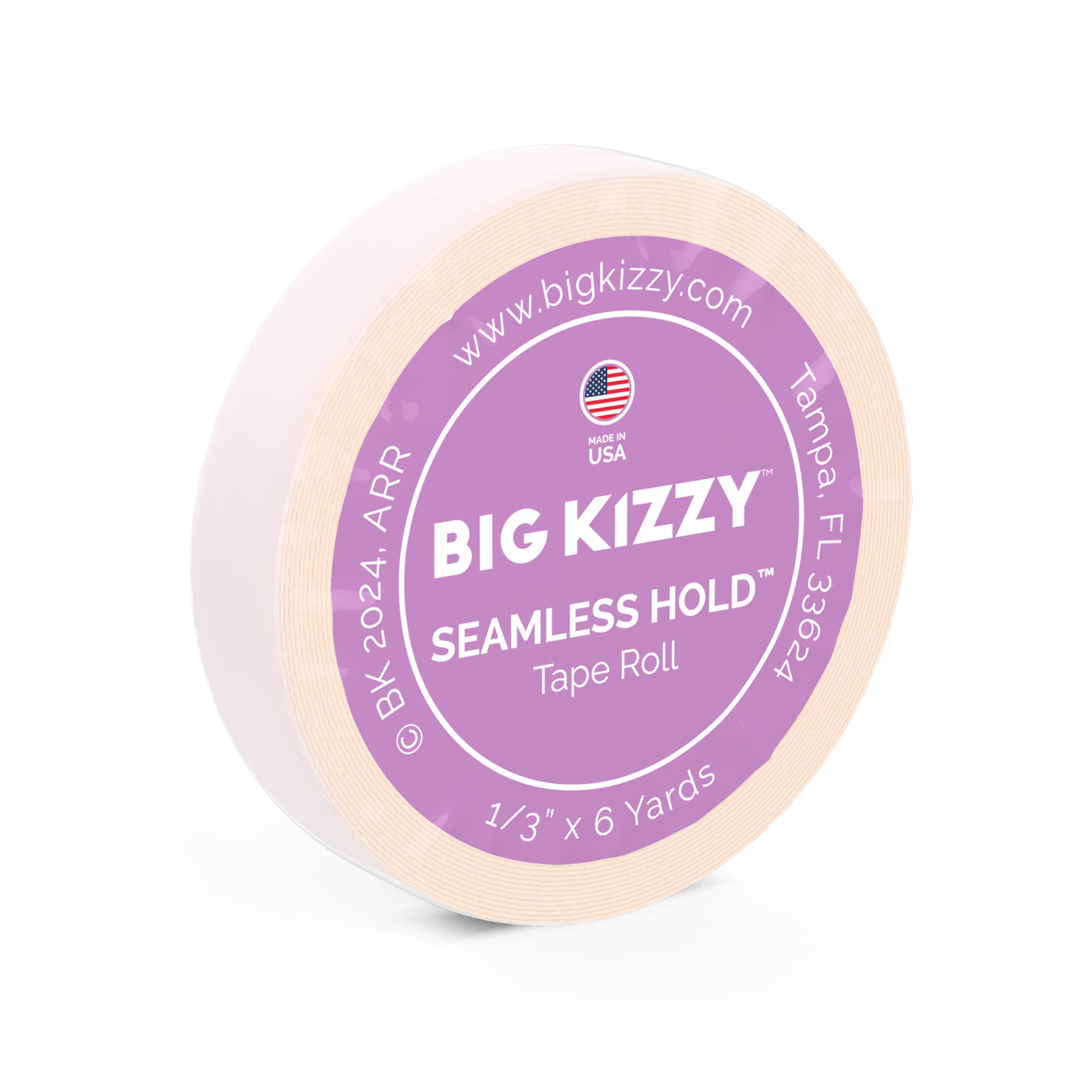 Big Kizzy Double Sided Tape in Hair Extension Tape Roll - Seamless Hold Tape Roll- .313" x 6 Yards - Strongest, Most Durable Replacement Tape, Made in