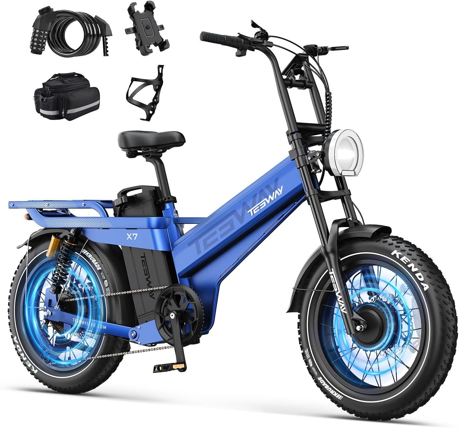 TESWAY 52V&48V 2000W Single Motor Ebike 200Miles Longest Range Electric Bike for Adults, 20" Fat Tire Full Suspension E Bike 2 Seaters for Off-Road,Commute,Travel