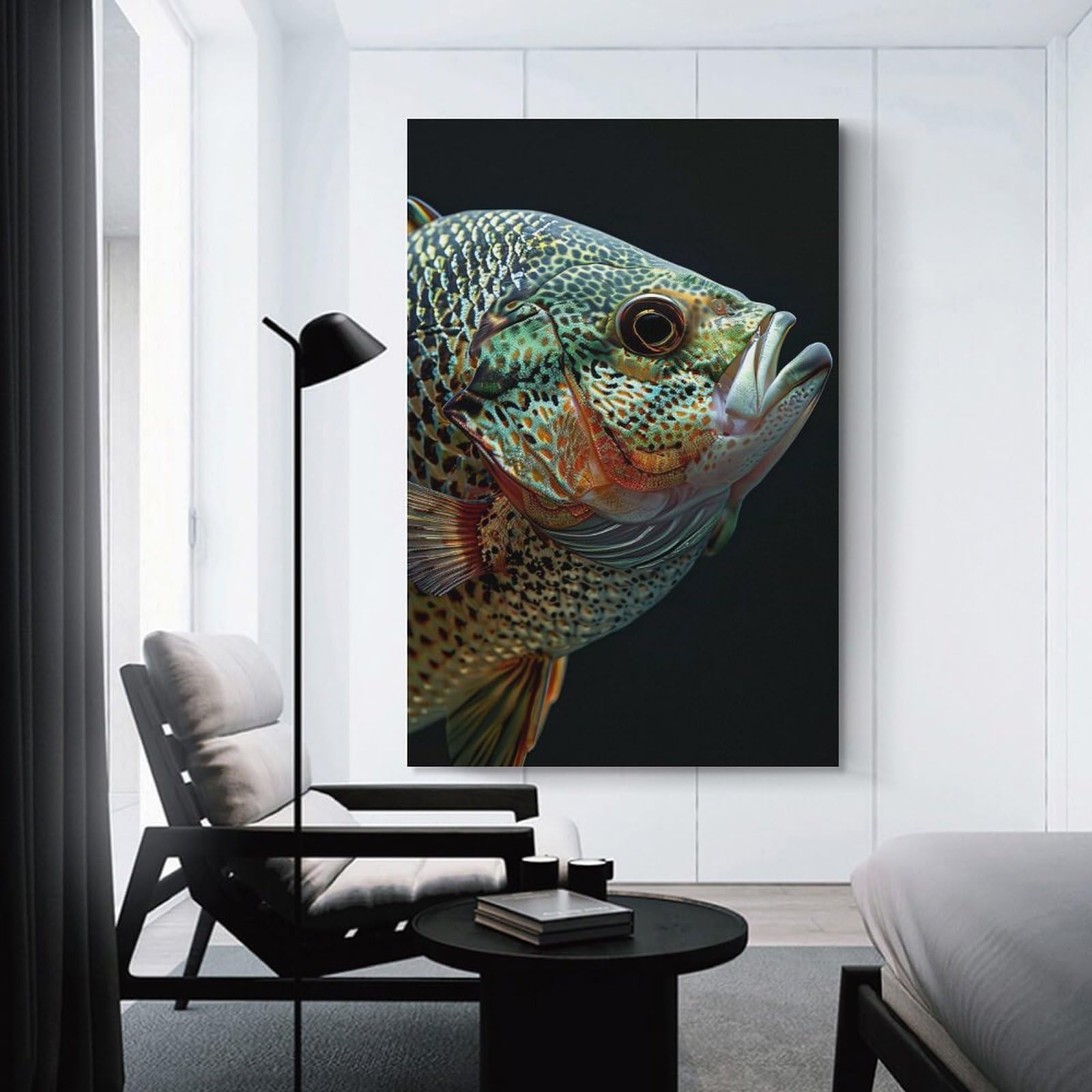 Junmoney Crappie Fish Canvas Wall Decor 24x36inch(60x90cm), for Home Lounge, Bedroom Or Reading Nook, A Home Accent with Warm Character