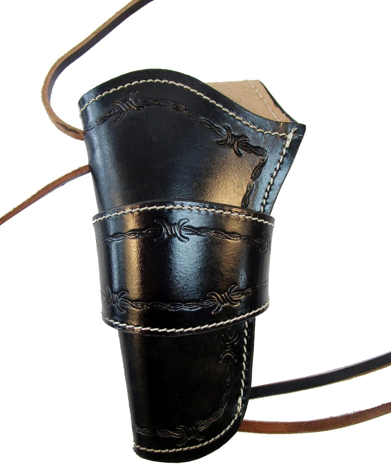 Western Gun Holster Barb Tooled Black Leather Single Action Cowboy Revolver CASE Left Handed