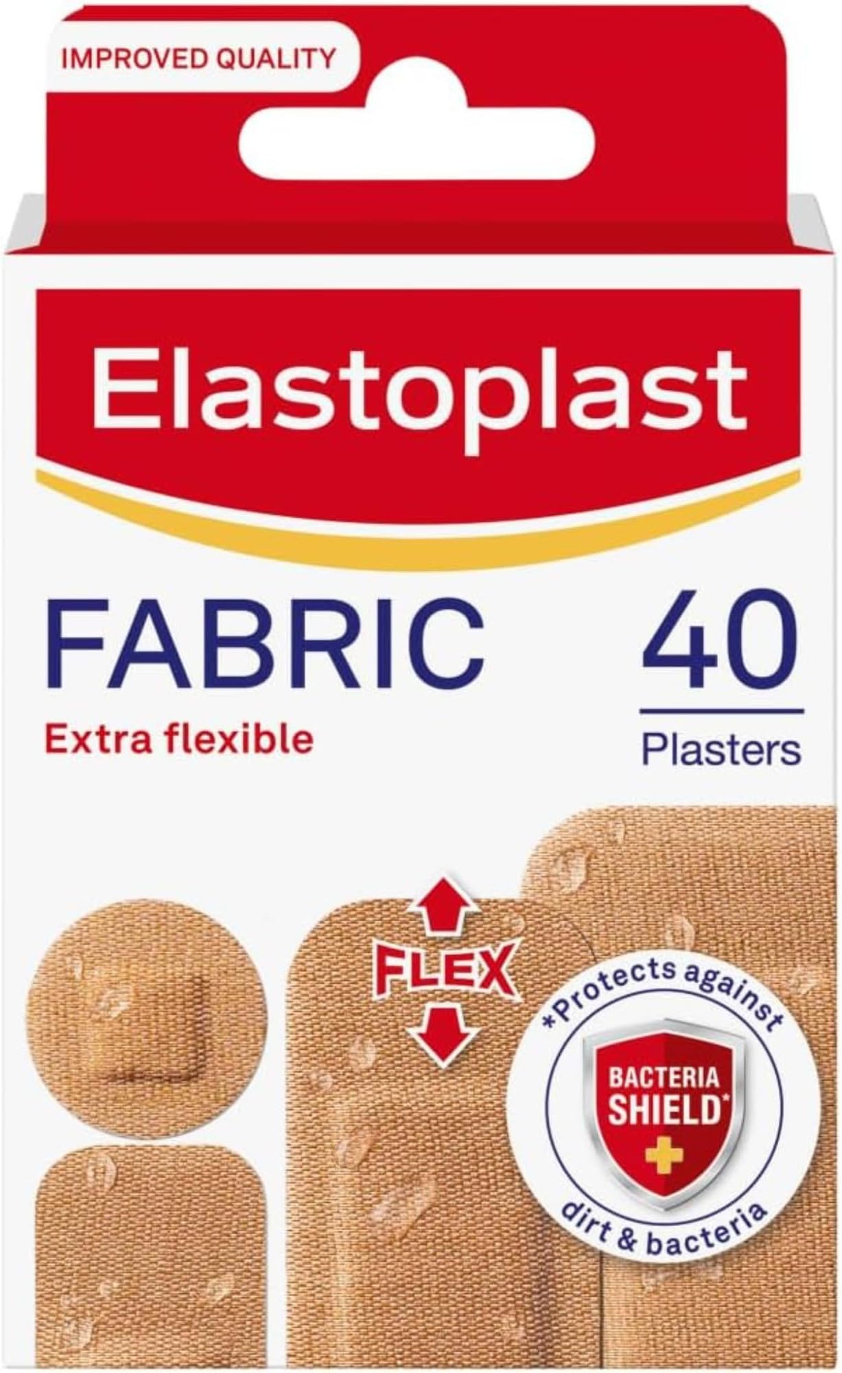 Elastoplast Fabric Extra Flexible Breathable 40 Plasters/Water Repellent (Packaging May Vary)