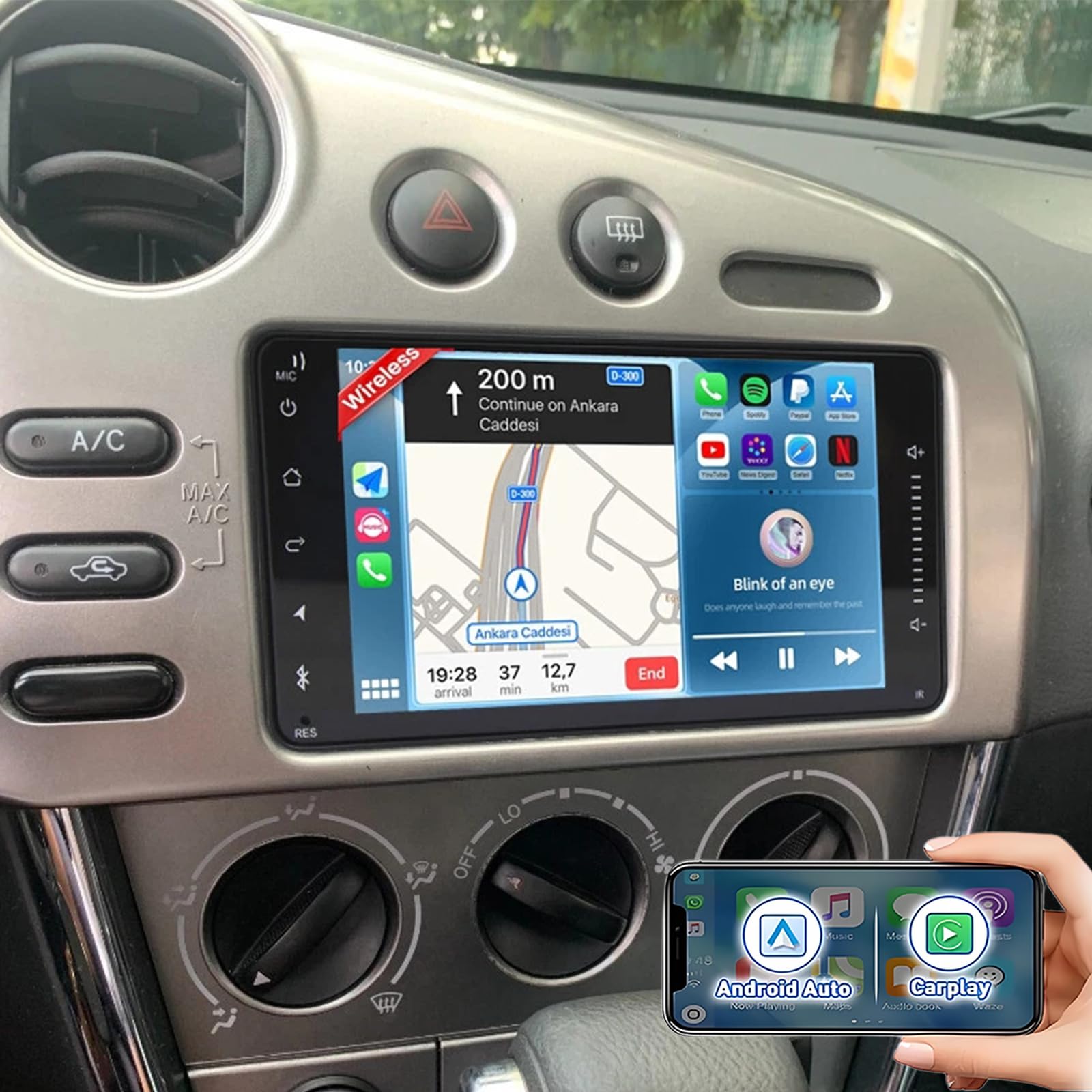 Car Radio for Toyota Matrix 2003 2004 Pontiac Vibe 2003 2004 2005 2006 2007 2008 with Wireless CarPlay Android Auto, 9 Inch Touch Screen Stereo for