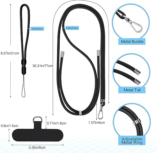 Miniatura 66 de takyu Cordón para teléfono celular, correa ajustable para el cuello y 2 correas de muñeca para teléfono con parches de sujeción para teléfono