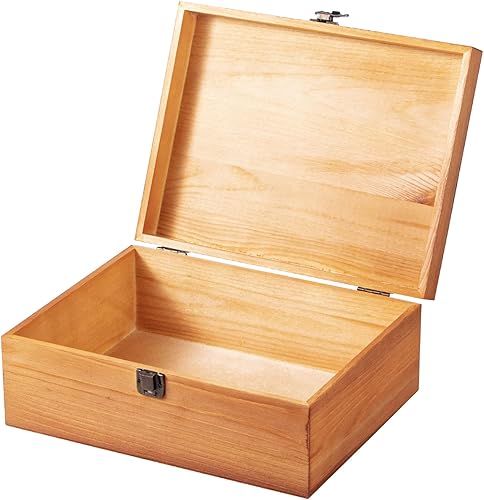 Miniatura 22 de Maleta de madera vintage, 13.8 x 9.8 x 3.9 pulgadas, caja de almacenamiento de madera grande con asa, tapa con bisagras y cierre frontal, cajas de